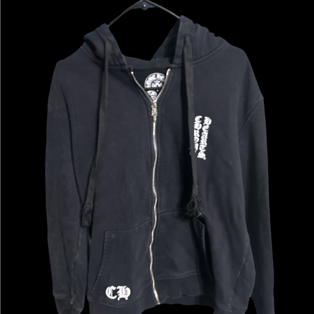 Black Zip-Up Hoodie with White Graphics